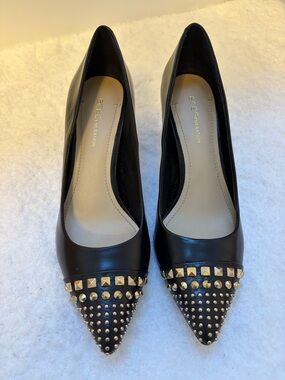 BCBGeneration Black Leather Pointed Studded Pumps